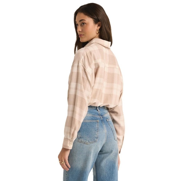 NWT Z Supply Evereve River Plaid Button Up in Putty Sold Out Online Size M Cottn - Picture 3 of 13